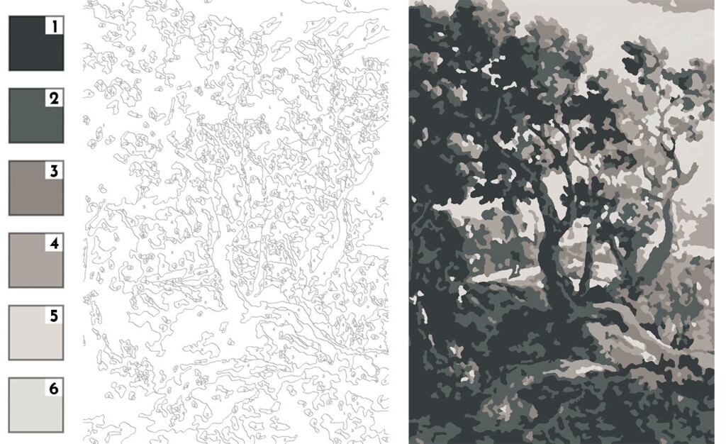 A Free Downloadable Coloring Page Paint By Numbers Of My Tree Mural The Gold Hive