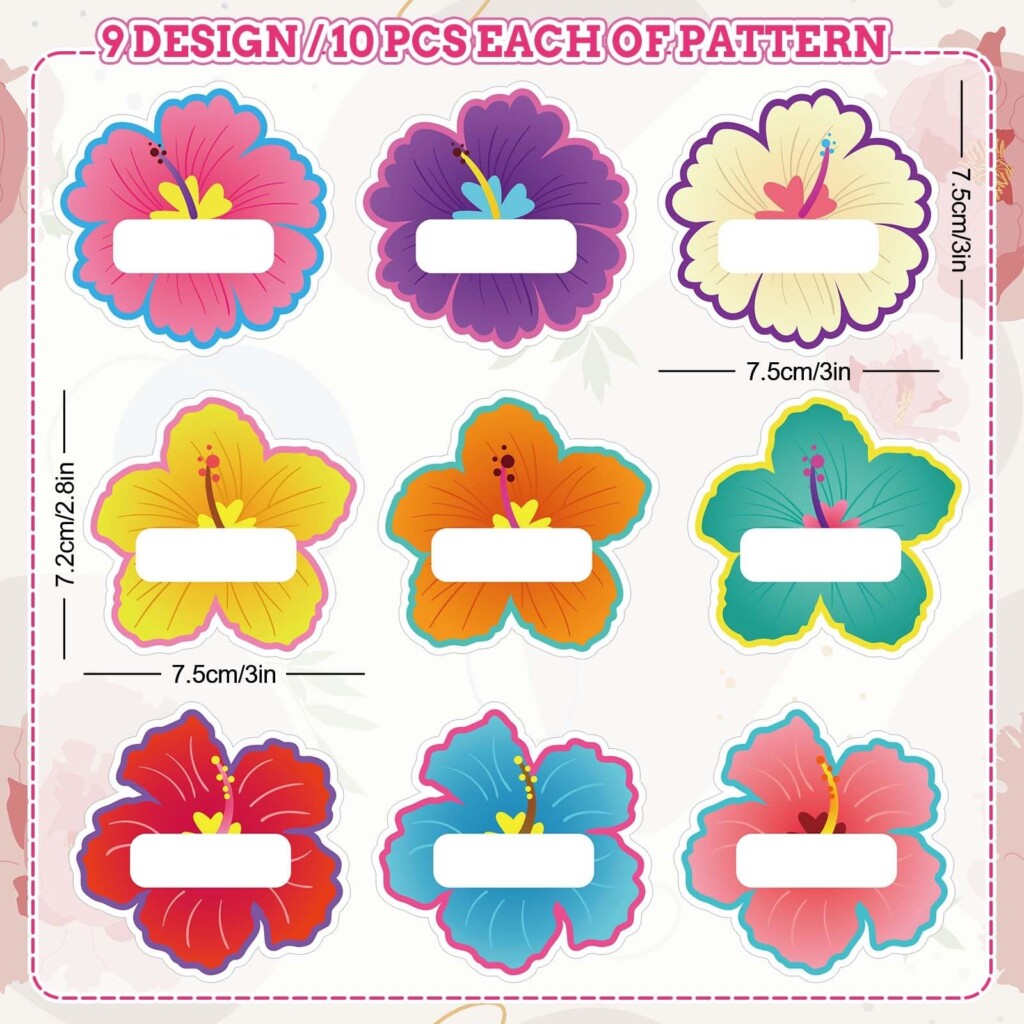 Amazon Whaline 90Pcs Hibiscus Flower Name Tag Stickers Colorful Floral Blank Nameplate Stickers 9 Style Assorted Self Adhesive Name Label Decals For Summer Students Desk Classroom School Office Office Products
