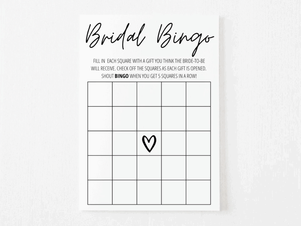 Bridal Shower Bingo Free Printable Modern MOH