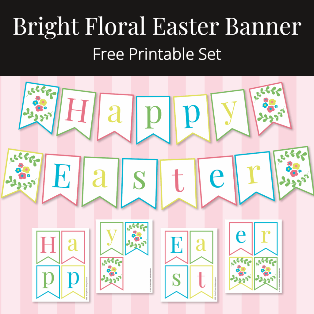 Bright Floral Happy Easter Banner Free Printable For Spring Decor Celebrations