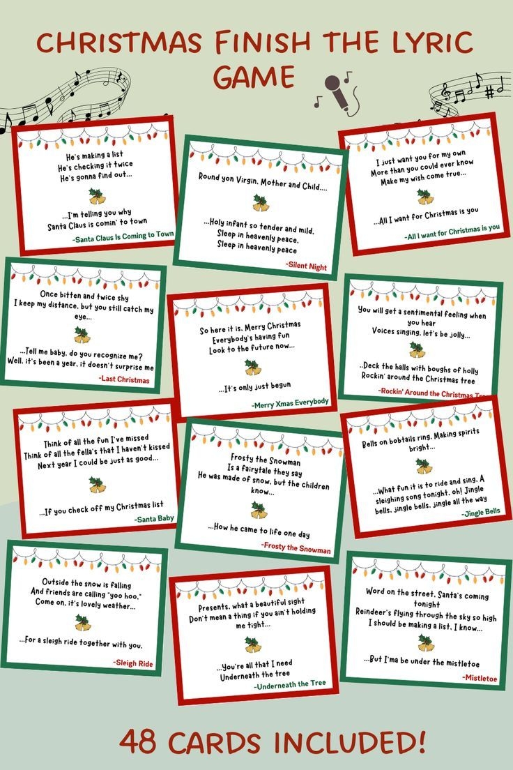 Christmas Finish The Lyric Game Printable Christmas Carol Finish The Phrase Finish The Song Xmas Party Office Party Family Dinner Party Etsy Finish The Lyrics Xmas Songs Lyrics