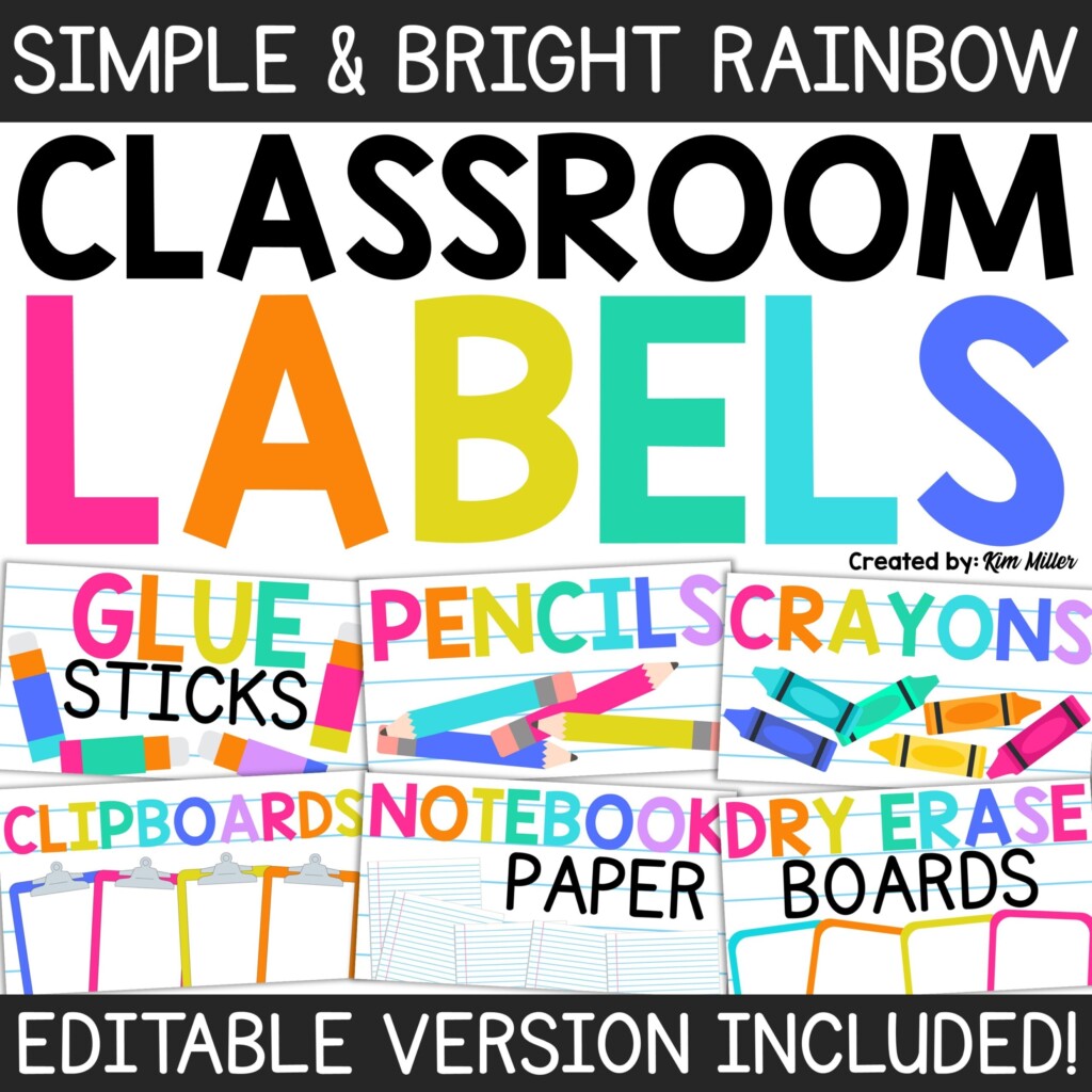 Classroom Labels Bright Rainbow Classroom Decor Classroom Supply Labels A Love Of Teaching Kim Miller