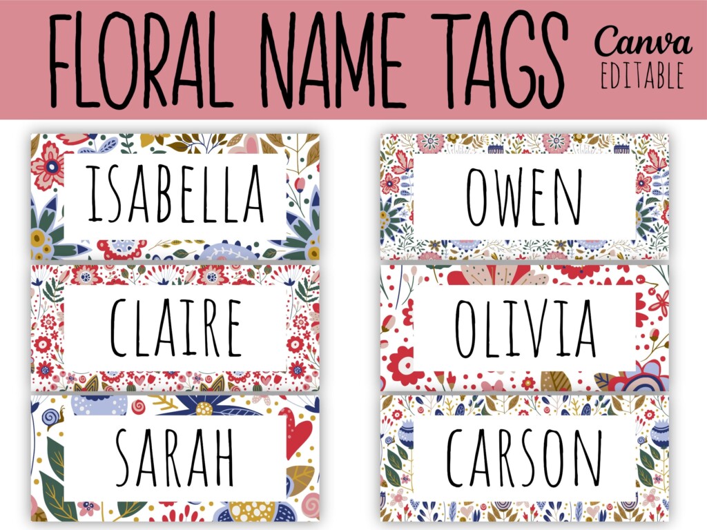 Classroom Name Tags Template Flowers Editable Printable Elementary School Name Tags Back To School Classroom Labels Desk Plates Etsy