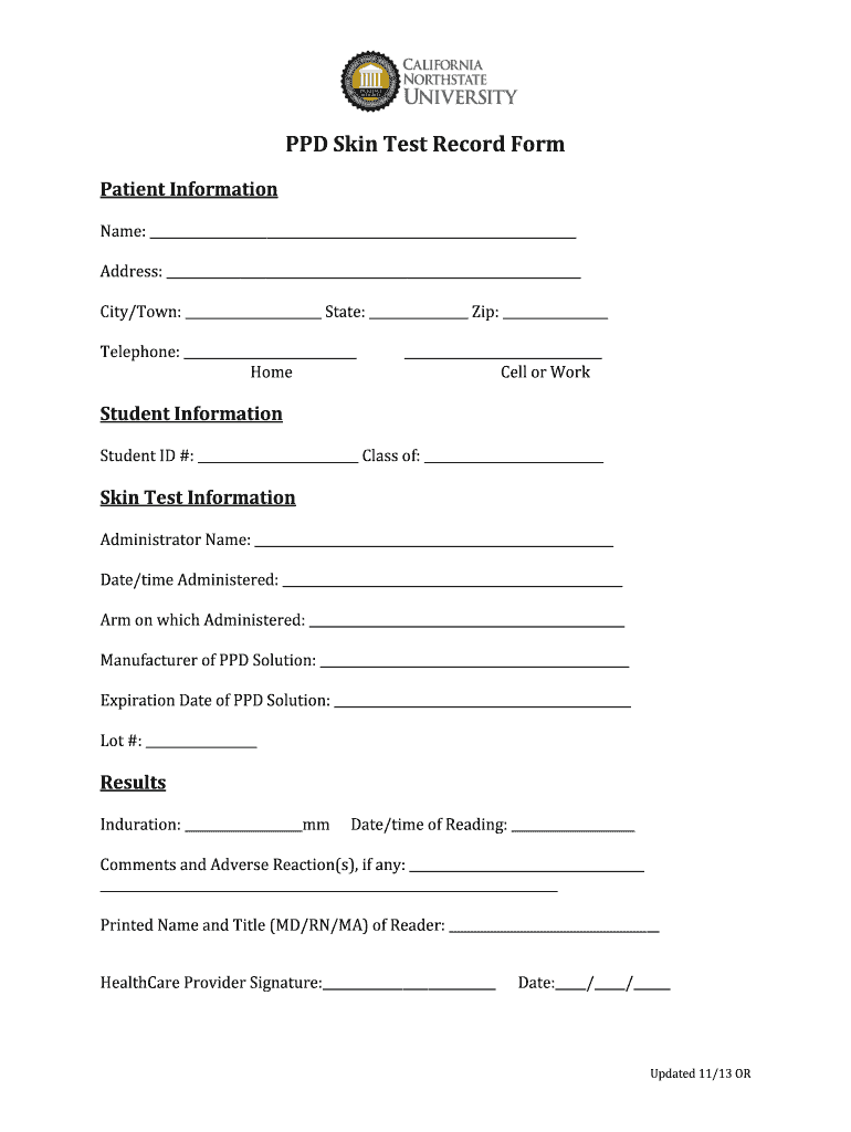 CNUCOP PPD Skin Test Record Form Fill Online Printable Fillable Blank PdfFiller