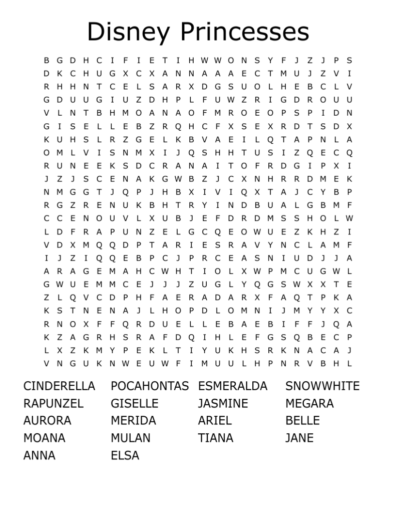 Disney Princesses Word Search WordMint