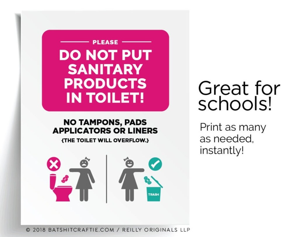 Do Not Flush Sanitary Feminine Products Printable Compliance Bathroom Sign Sensitive Plumbing Septic System Only Toilet Tampons Pads School Etsy