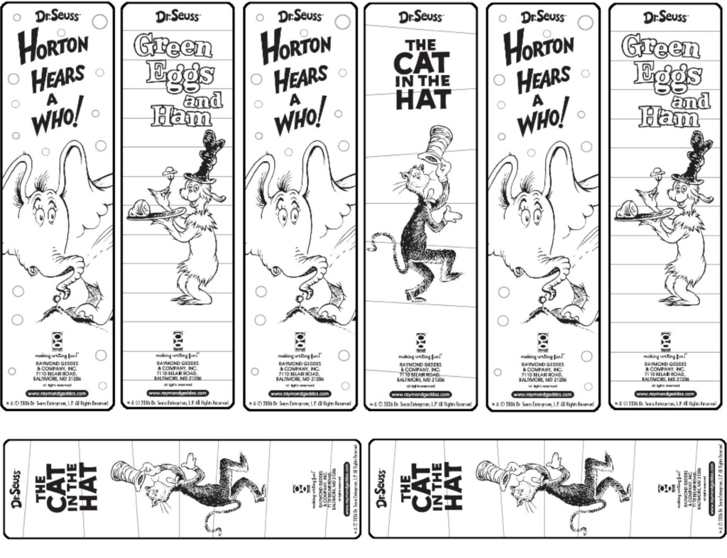 Dr Seuss Printable Bookmarks To Color Dr Seuss Activities Dr Seuss Coloring Pages Seuss Classroom