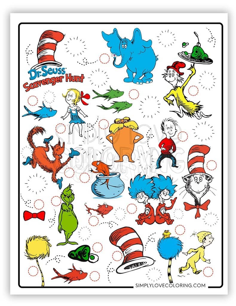 Dr Seuss Scavenger Hunt Free PDF Printable Simply Love Coloring