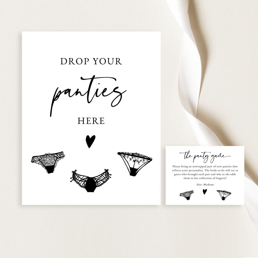 Drop Your Panties Here Sign And Card The Panty Game Lingerie Shower Game Bachelorette Party Game Bridal Shower Lingerie Game Templett C4 Etsy