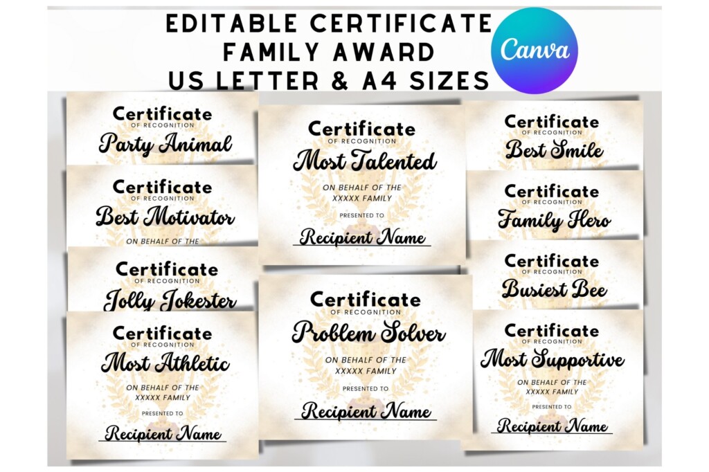 Editable Family Reunion Awards Certificate Bundle 3944750 