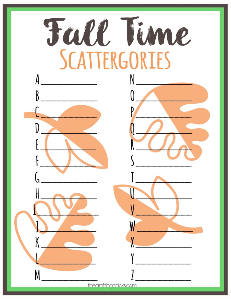 Fall Scattergories Game Free Printable