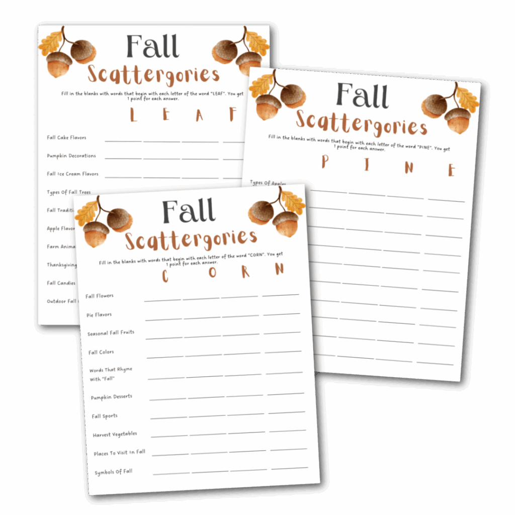 Fall Scattergories Printable Game