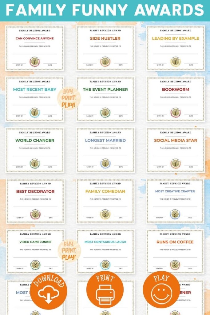Family Reunion Awards 100 Family Gathering Certificates Printable Activities For Family Party Printable PDF Digital Download Etsy