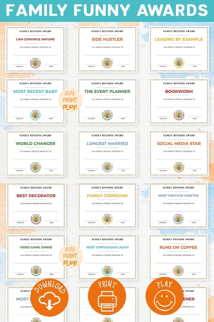 Family Reunion Awards 100 Family Gathering Certificates Printable Activities For Family Party Printable PDF Digital Download Etsy