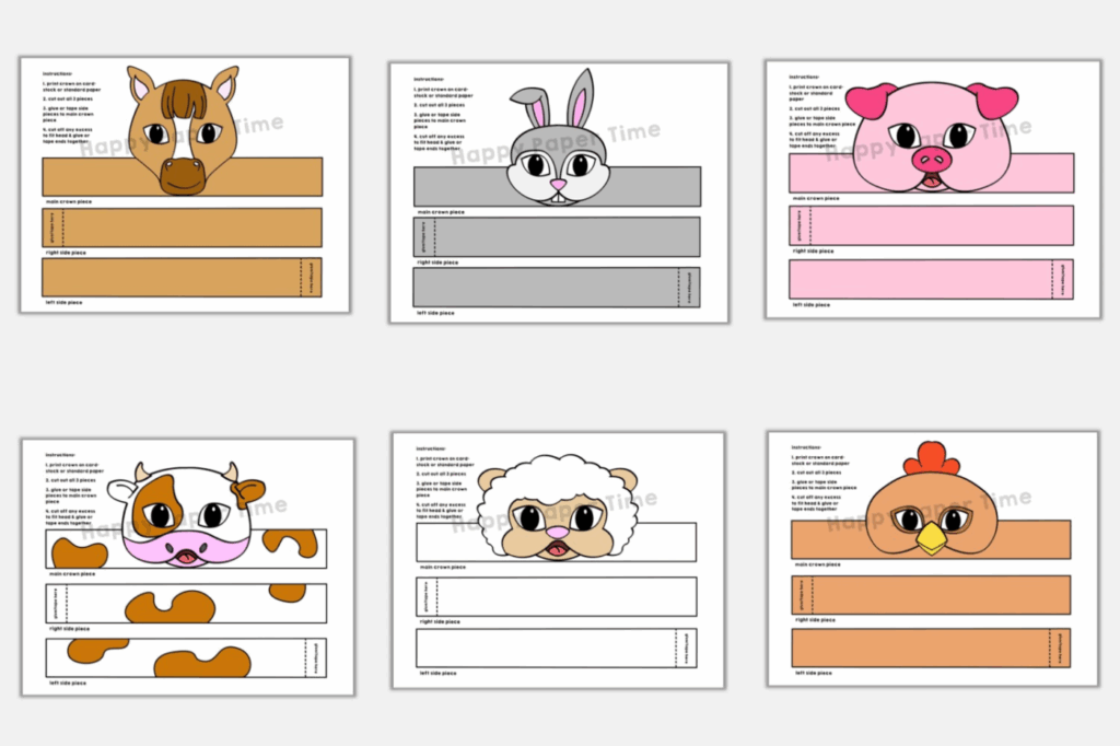 Farm Animals Paper Crowns Printable Costume Craft Activity Made By Teachers