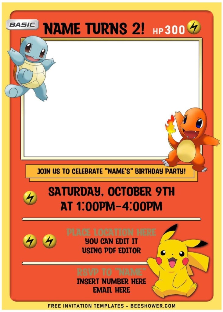 Free Editable PDF Lovely Pok mon Card Themed Birthday Invitation Templates