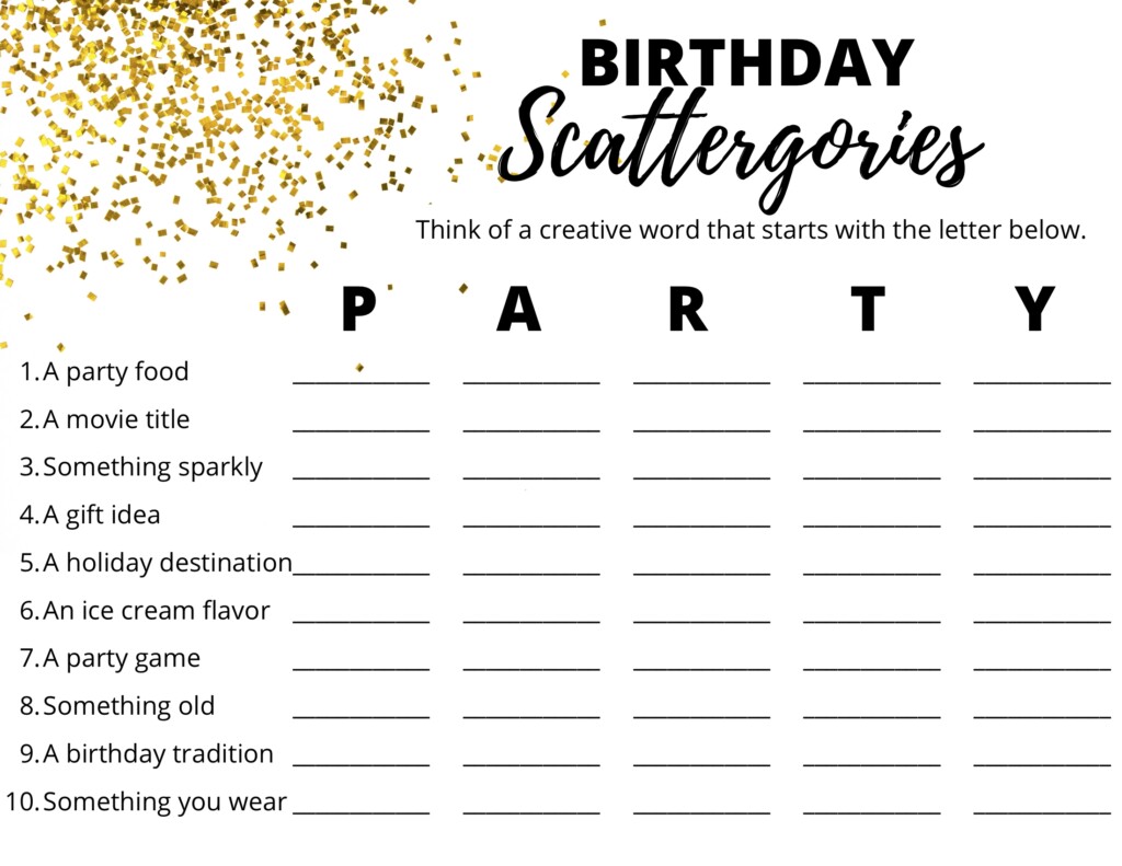 Free Printable Birthday Scattergories Game 2 Six Clever Sisters