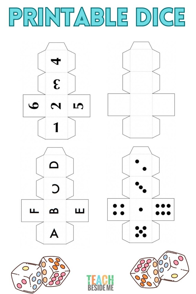 Free Printable Dice Dots Numbers And Letters Teach Beside Me