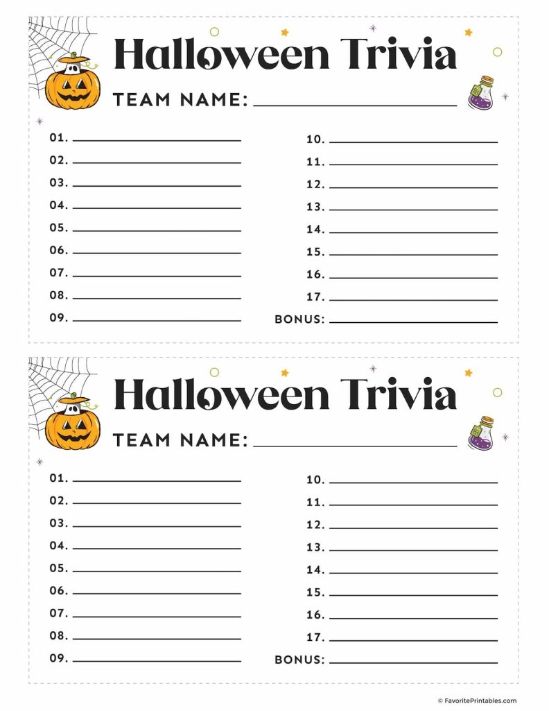 Free Printable Halloween Trivia For Kids Favorite Printables