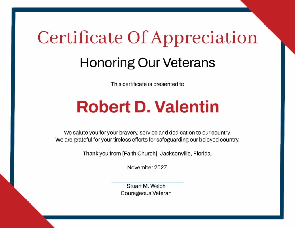 Free Veterans Day Appreciation Certificate Template To Edit Online