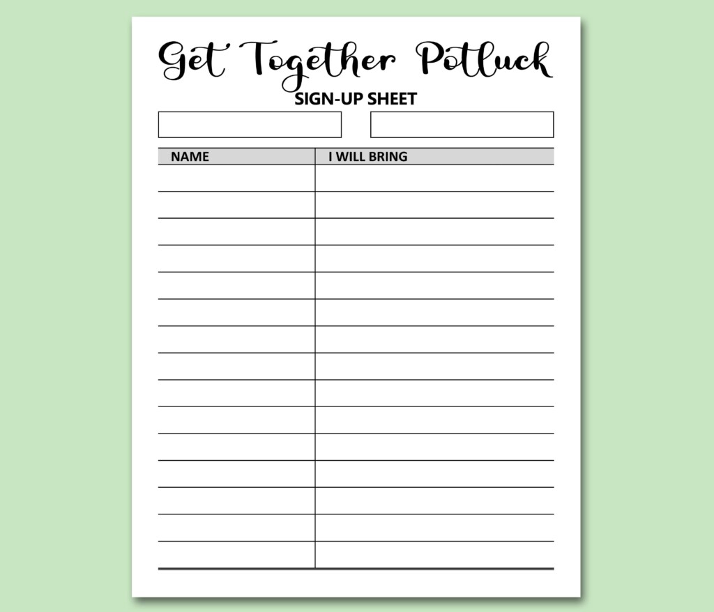 Get Together Potluck Sign Up Sheet Printable Signup Form Potluck Dinner Friends Church Social Reunion Event Games Activities Letter A4 Etsy