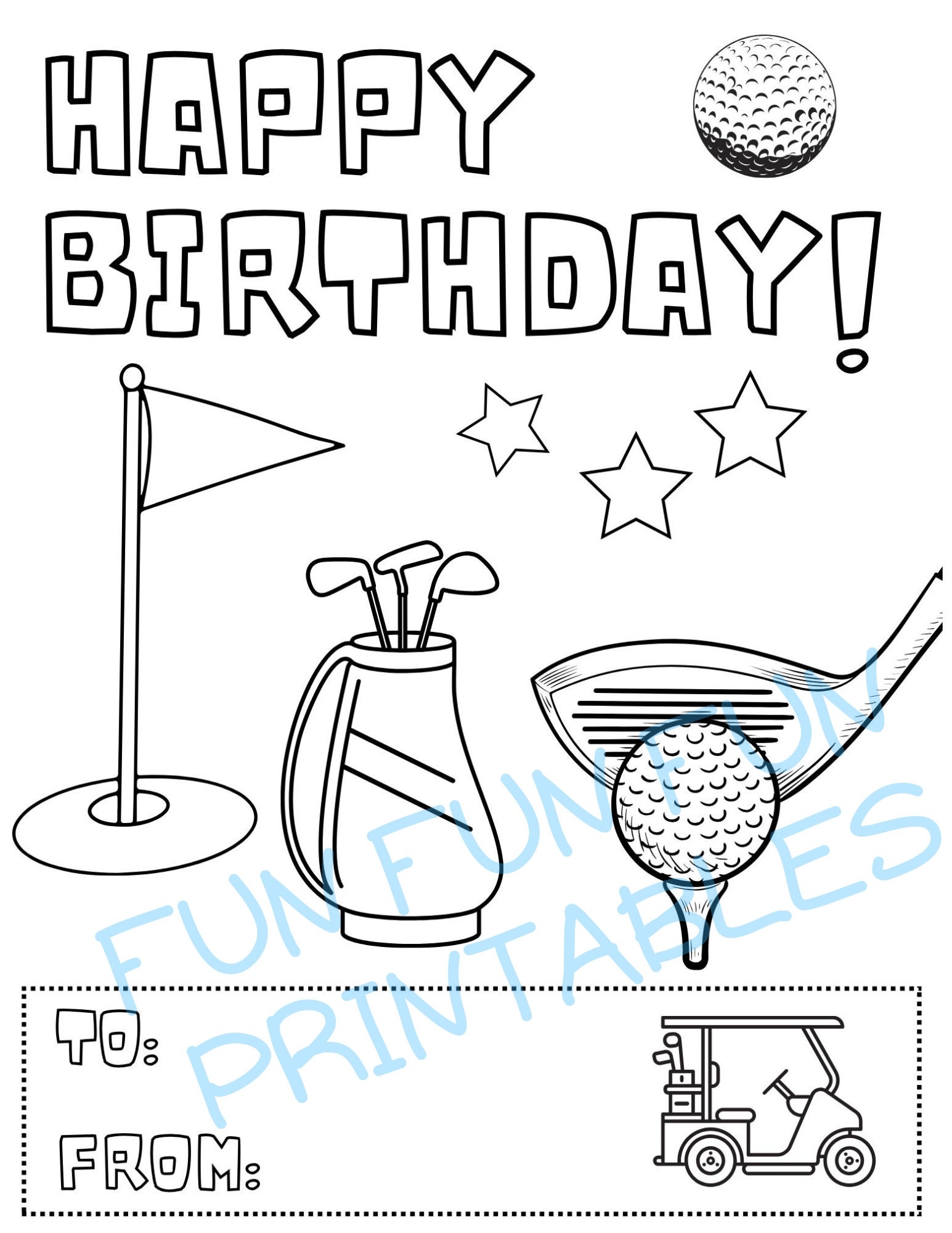 GOLF Kids Happy Birthday Card Coloring Sheet Printable Etsy