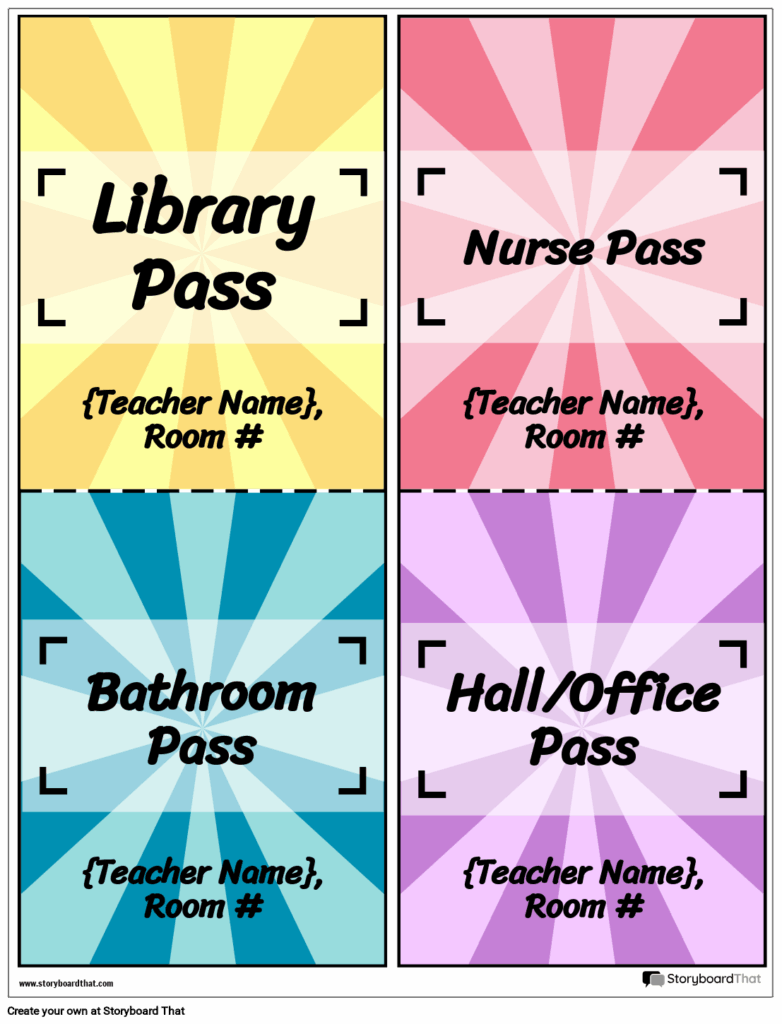 Hall Passes Template For Library Nurse And Bathroom