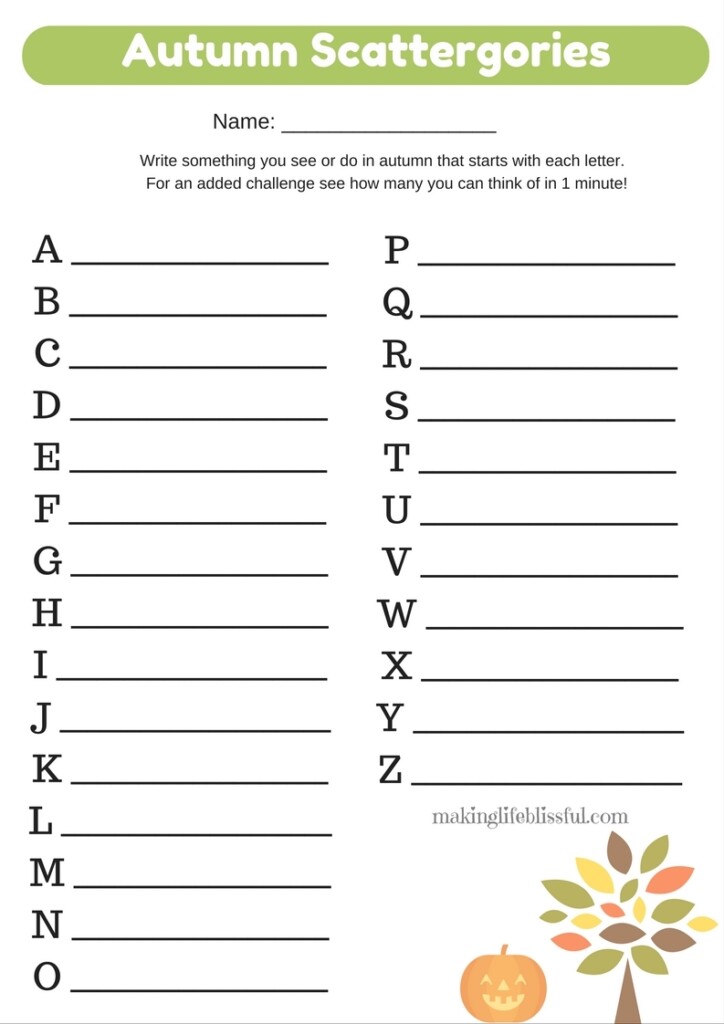 Halloween Scattergories Printable Game Making Life Blissful