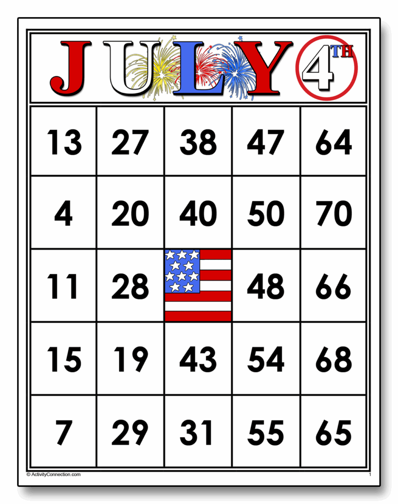 July 4th Bingo Cards Printable Activity Connection