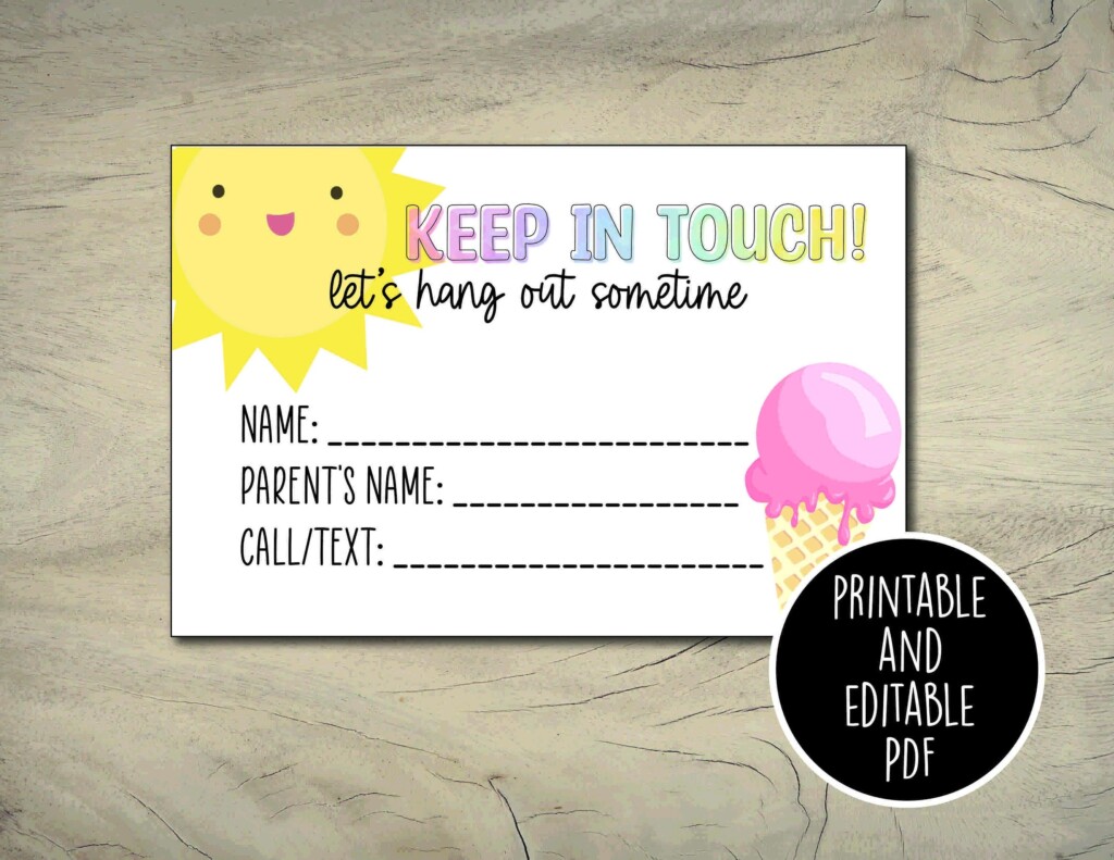 Playdate Cards Summer Contact Cards Keep In Touch Cards End Of School Tags Printable And Editable PDF Etsy