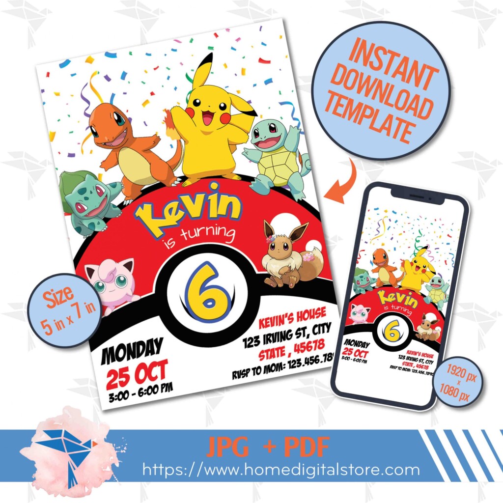 Pokemon Birthday Invitation JPG PDF