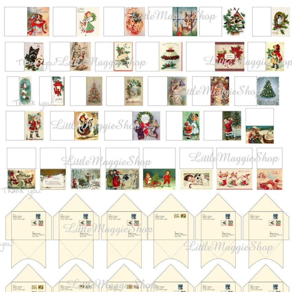 Printable Christmas Dollhouse Miniature Greeting Cards With Envelopes 1 12 Scale DOWNLOAD