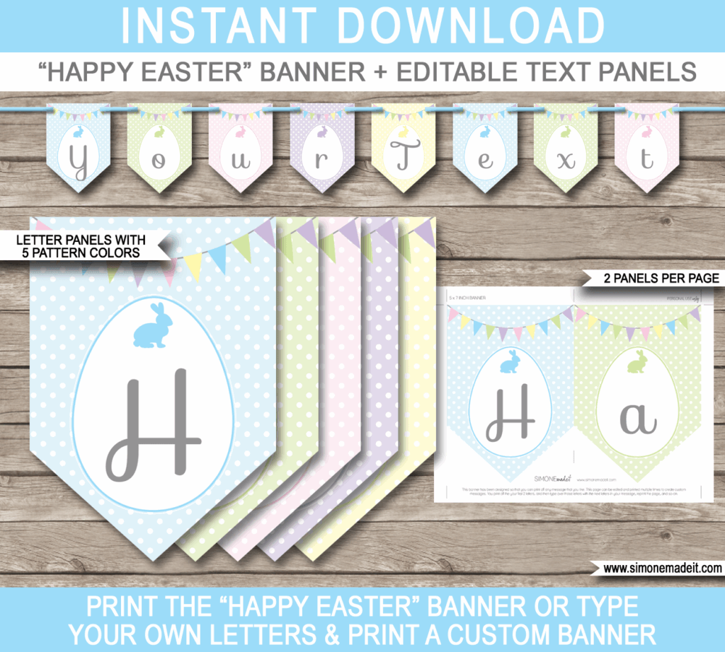 Printable Easter Pennant Banner Template Happy Easter Editable Text