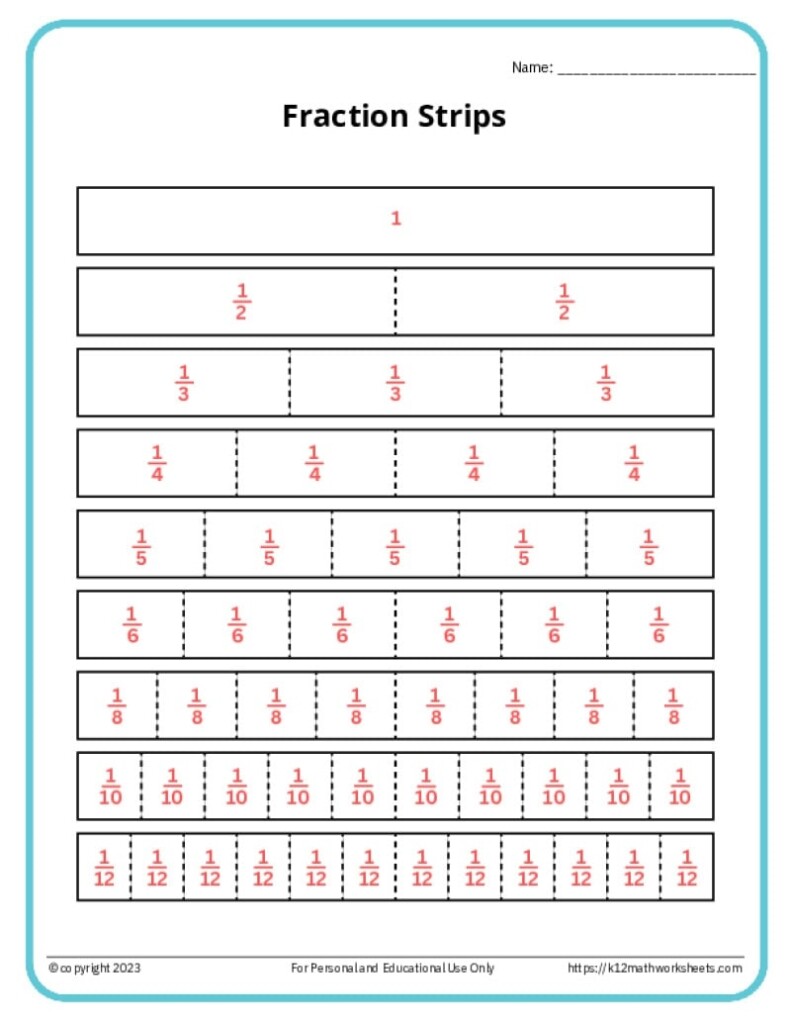 Printable Fraction Strips Tool To Understand Fractions