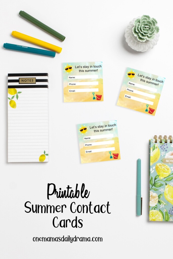 Printable Summer Contact Cards For Kids To Stay In Touch