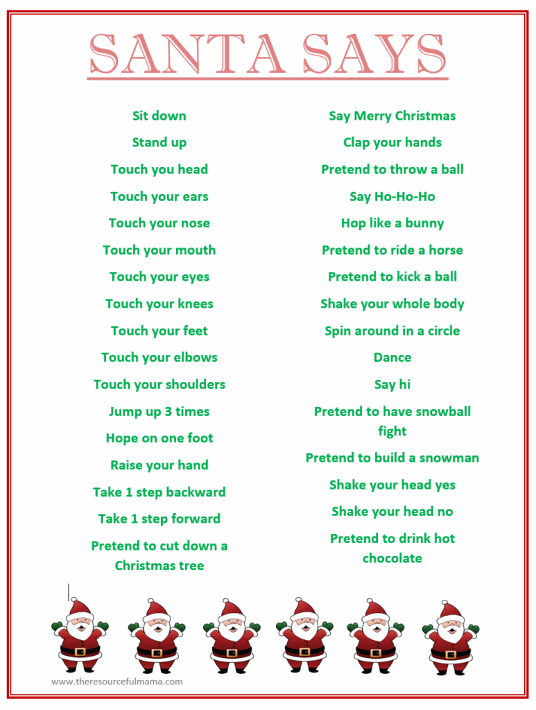 Santa Says Game For Christmas Parties FREE PRINTABLE The Resourceful Mama
