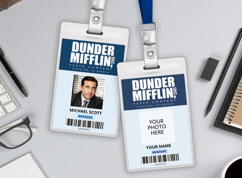The Office ID Badges Editable Dunder Mifflin Badge Office Theme Id Card Canva Photoshop Printable INSTANT DOWNLOAD Etsy