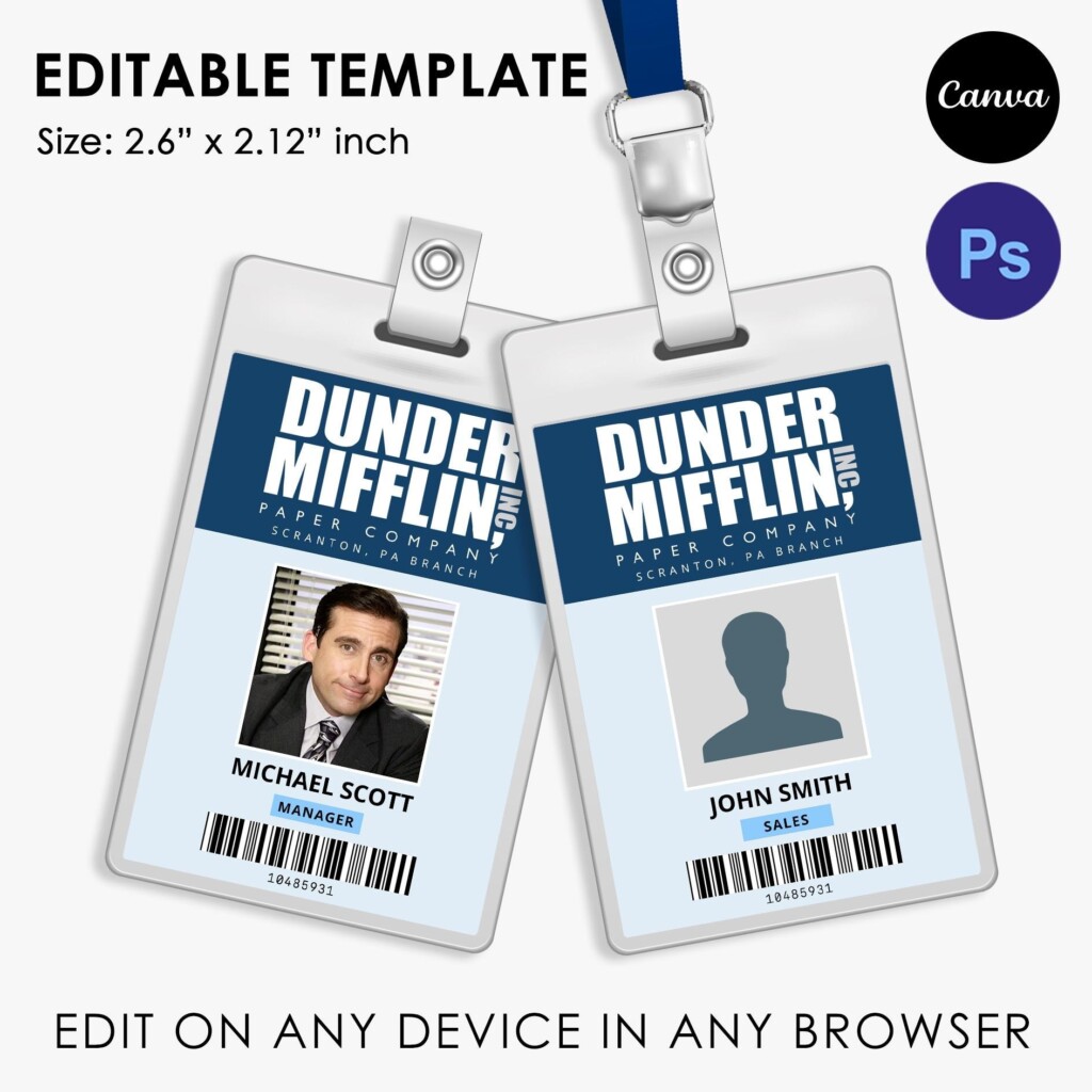 The Office ID Badges Editable Dunder Mifflin Badge Office Theme Id Card Canva Photoshop Printable INSTANT DOWNLOAD Etsy